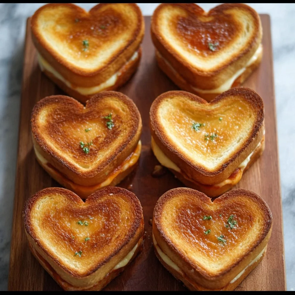 Mini Grilled Cheese Hearts arranged on a plate, perfect for meals and snacks.