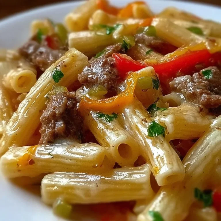 Creamy Philadelphia Cheese Steak Pasta with peppers and onions