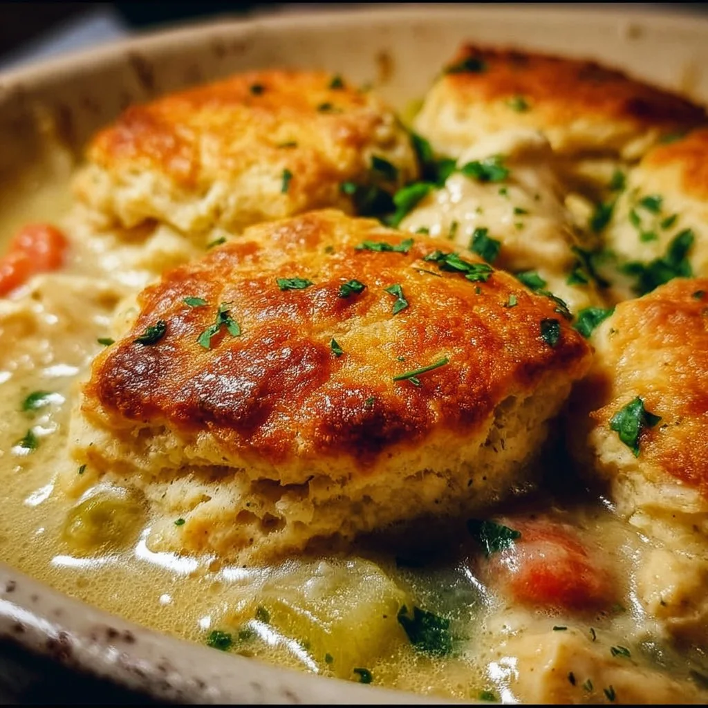 Delicious Red Lobster Biscuit Chicken Pot Pie with flaky biscuits and chicken filling
