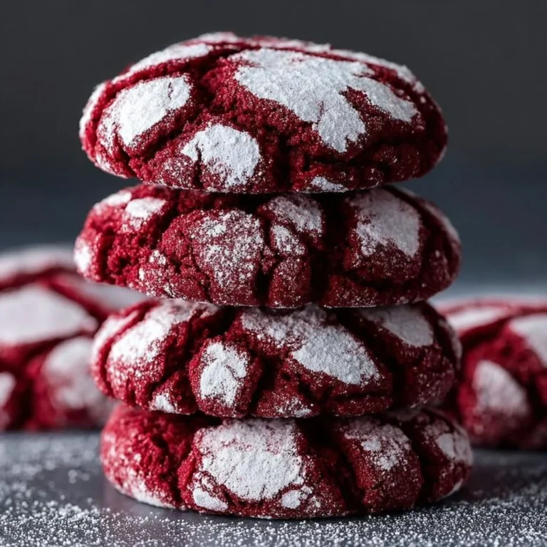 Freshly baked Red Velvet Crinkle Cookies on a plate, showcasing their vibrant color and texture.
