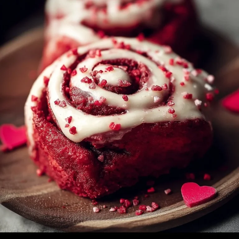 Red Velvet Valentine's Day cinnamon rolls with cream cheese frosting