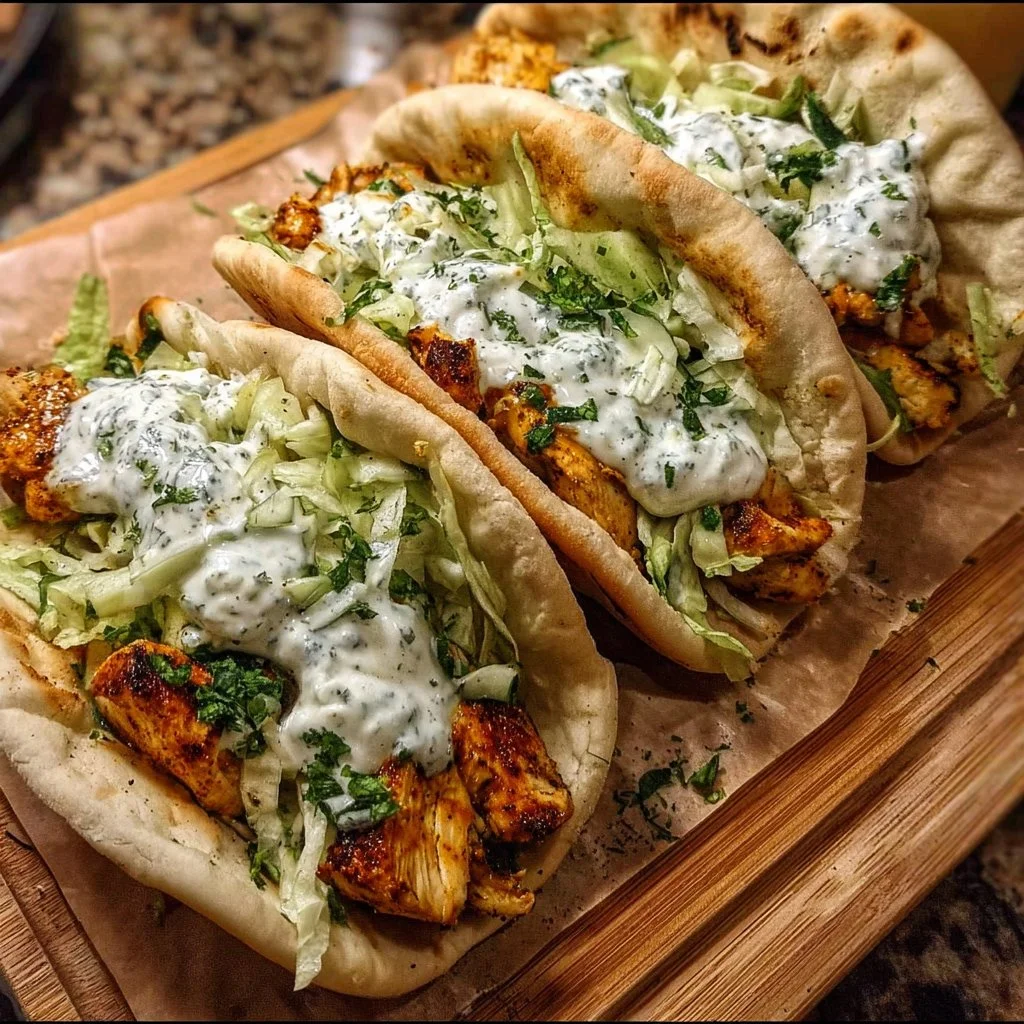 Sheet Pan Chicken Pitas served with Herby Ranch dressing on a plate