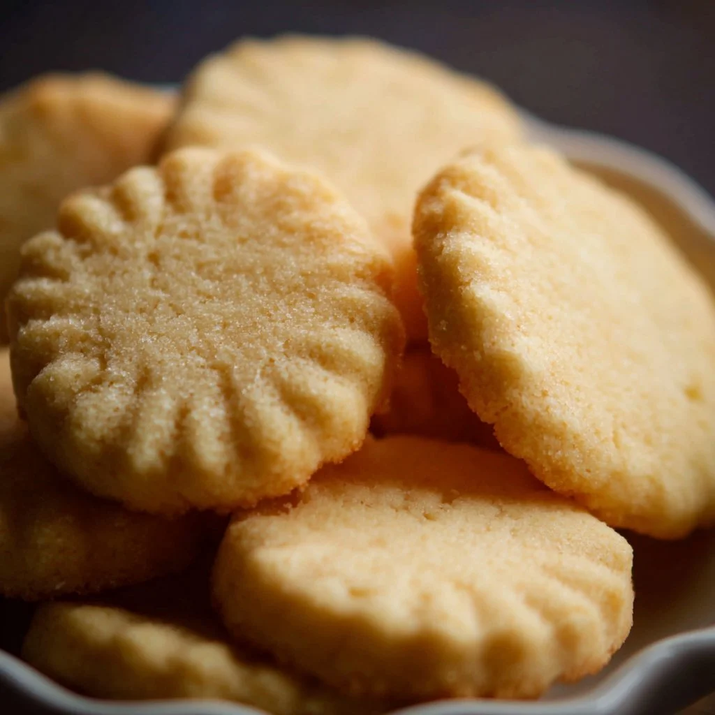 Delicious homemade shortbread cookies arranged on a plate.