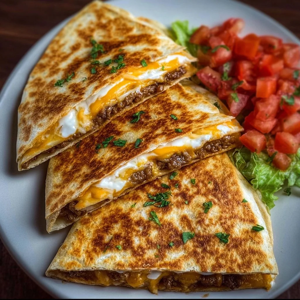 Delicious Smashburger Quesadillas served with fresh toppings and dips.