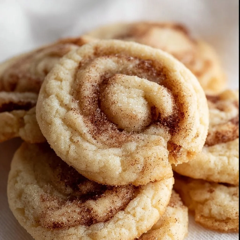 Freshly baked soft and chewy cinnamon roll cookies on a plate