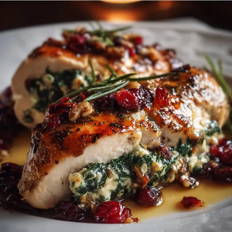 Delicious spinach and cranberry stuffed chicken breasts on a plate