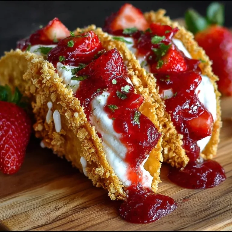 Strawberry Crunch Cheesecake Tacos with fresh strawberries and a crunchy topping