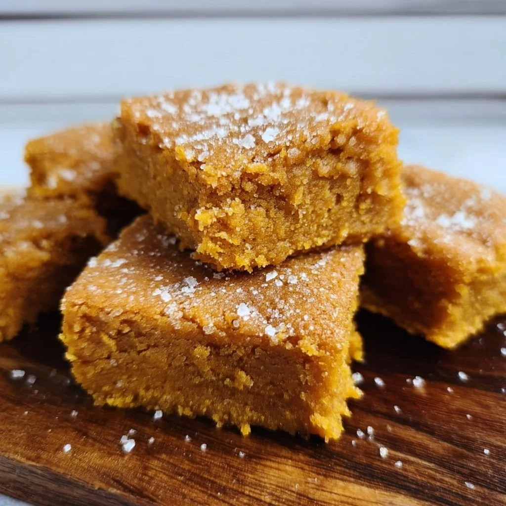 Delicious vegan pumpkin bars decorated with sugar cookie icing on a rustic wooden table.