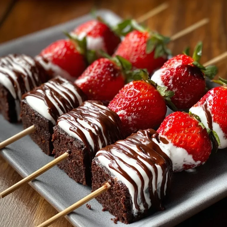 Sweet strawberry brownie kabobs on skewers, a delicious dessert treat