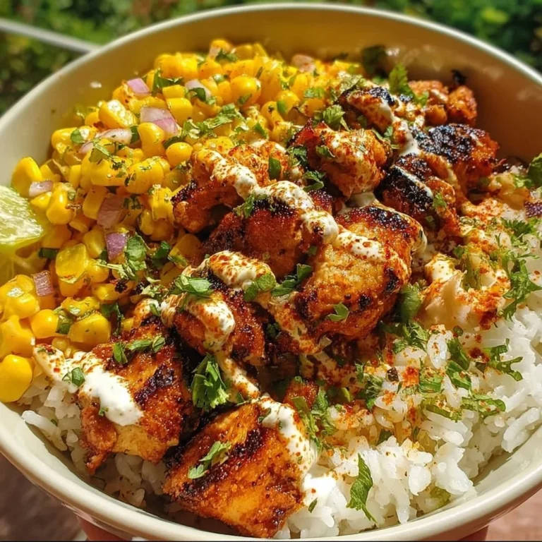 Tasty street corn chicken bowl with vibrant toppings and grilled chicken