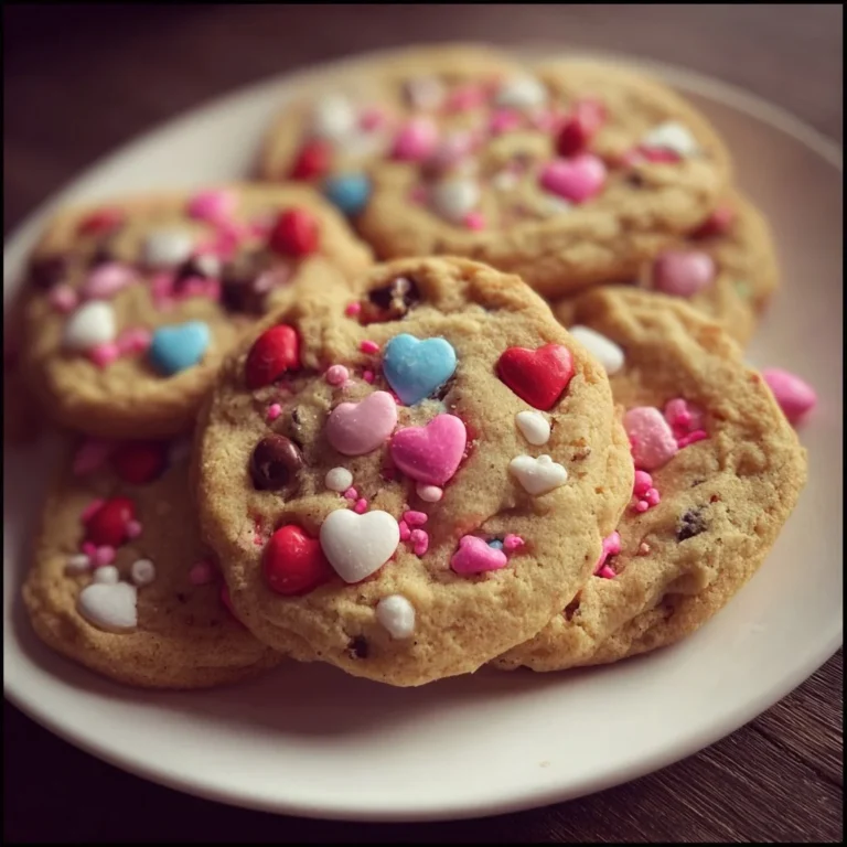 Valentine's Day M&M cookies decorated with colorful candies