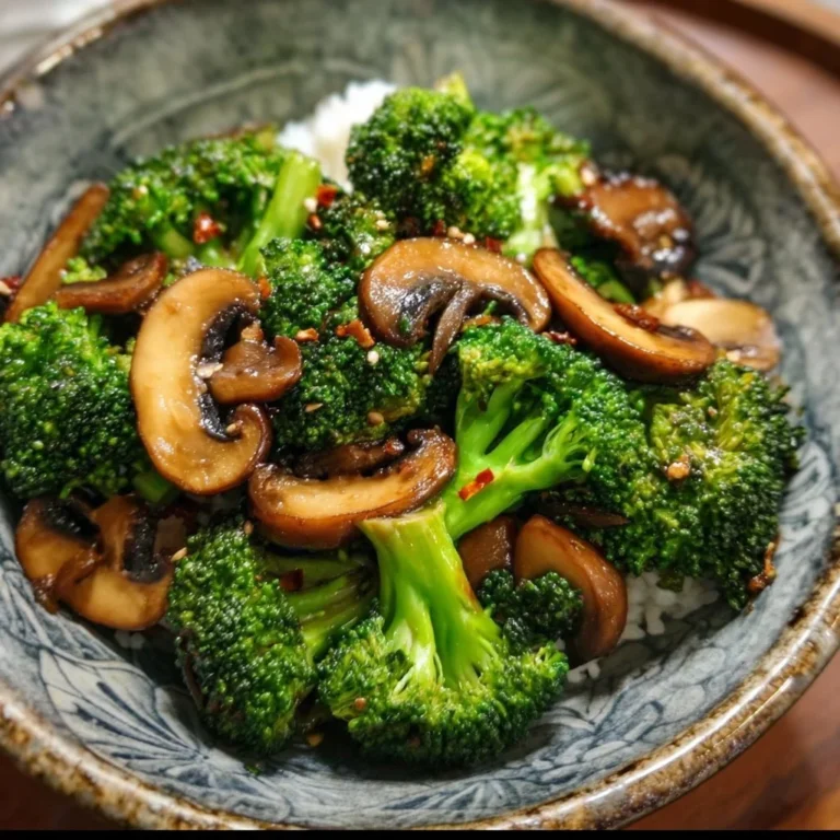 Delicious vegan broccoli and mushroom stir fry in a colorful bowl
