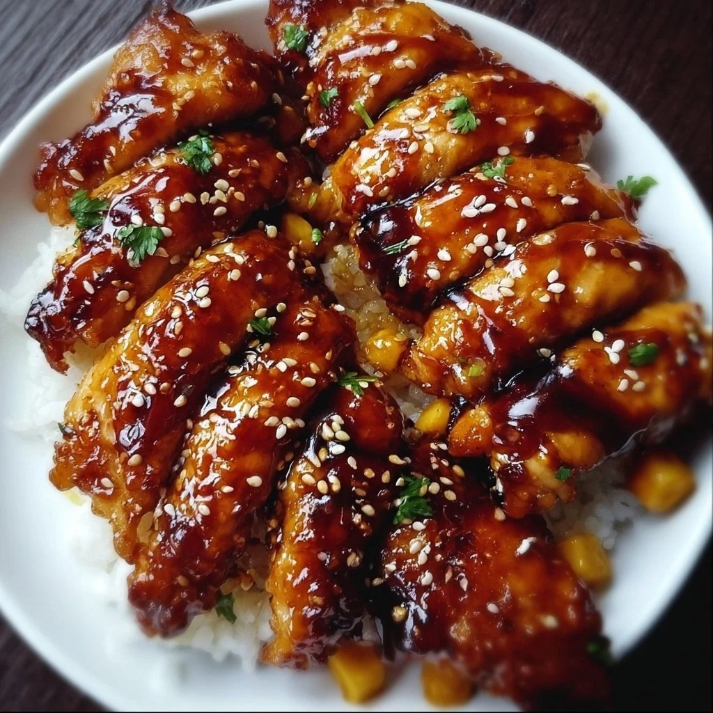 Delicious Asian Mango Glazed Chicken Twists served on a plate
