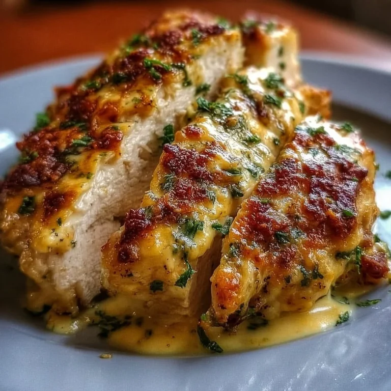 Baked cream cheese chicken plated with herbs and side vegetables