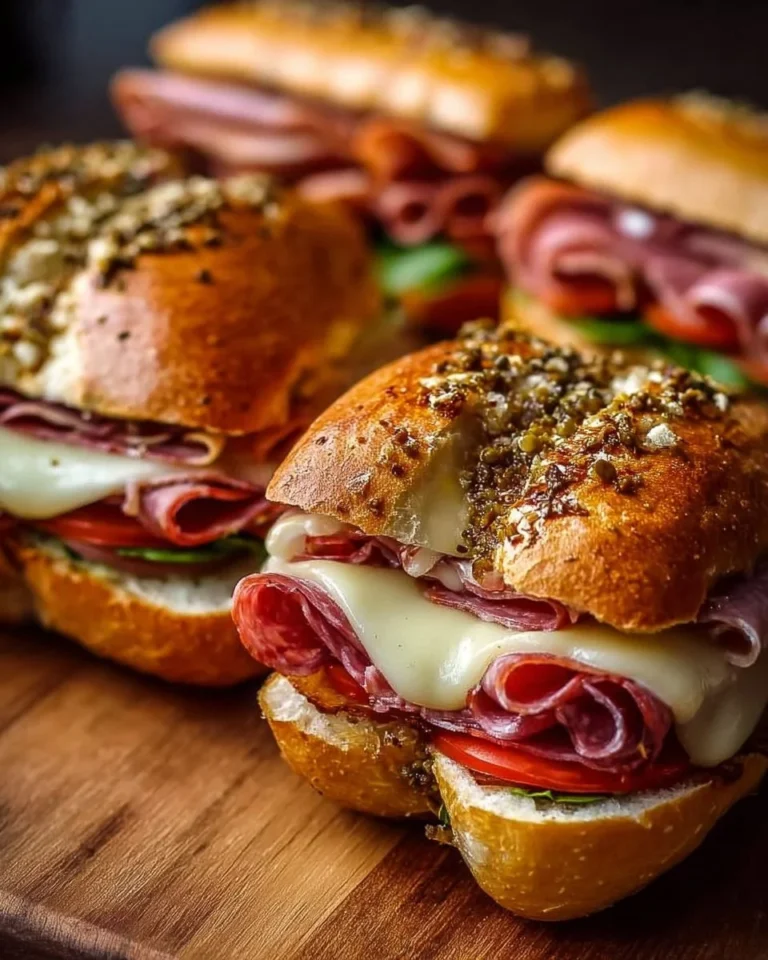 Delicious baked Italian sub sandwiches with meat and cheese