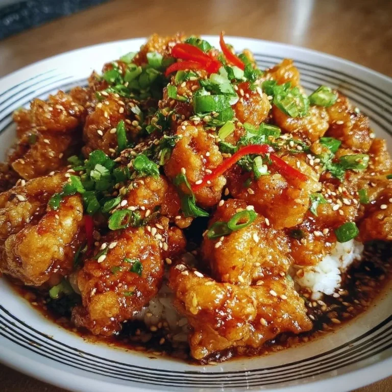Plate of Bang Bang Chicken garnished with green onions