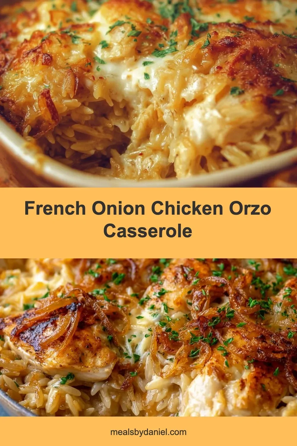 French Onion Chicken Orzo Casserole