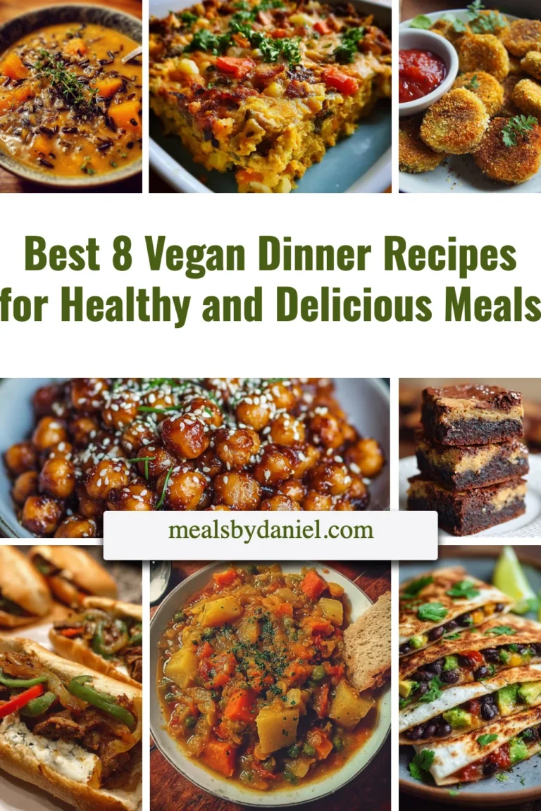 Assorted vegan dinner recipes featuring vegetables and grains for healthy meals