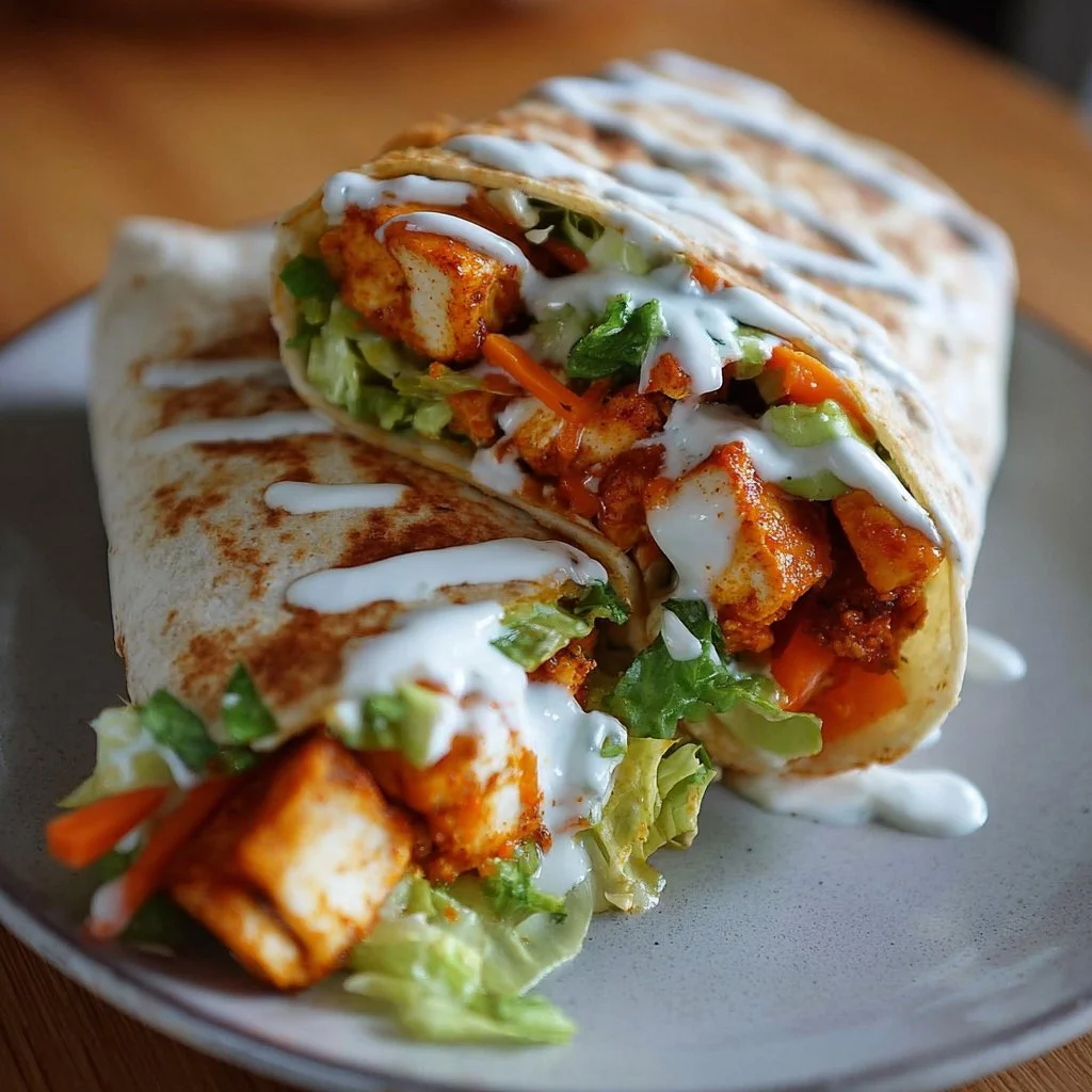 Buffalo Tofu Wrap with Easy Vegan Ranch