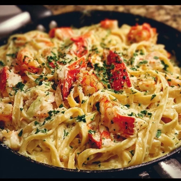 Cajun Seafood Alfredo with Lobster and Crab served in a creamy sauce
