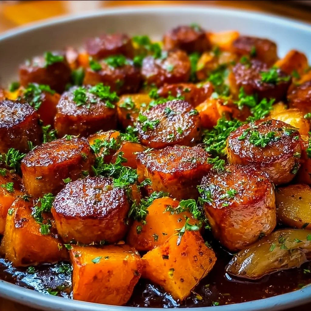 Caramelized Sausage and Sweet Potatoes Skillet Dinner