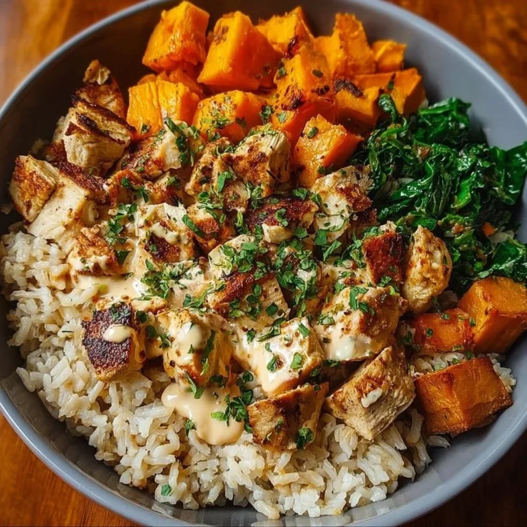 Delicious Chicken and Sweet Potato Rice Bowl garnished and ready to serve.