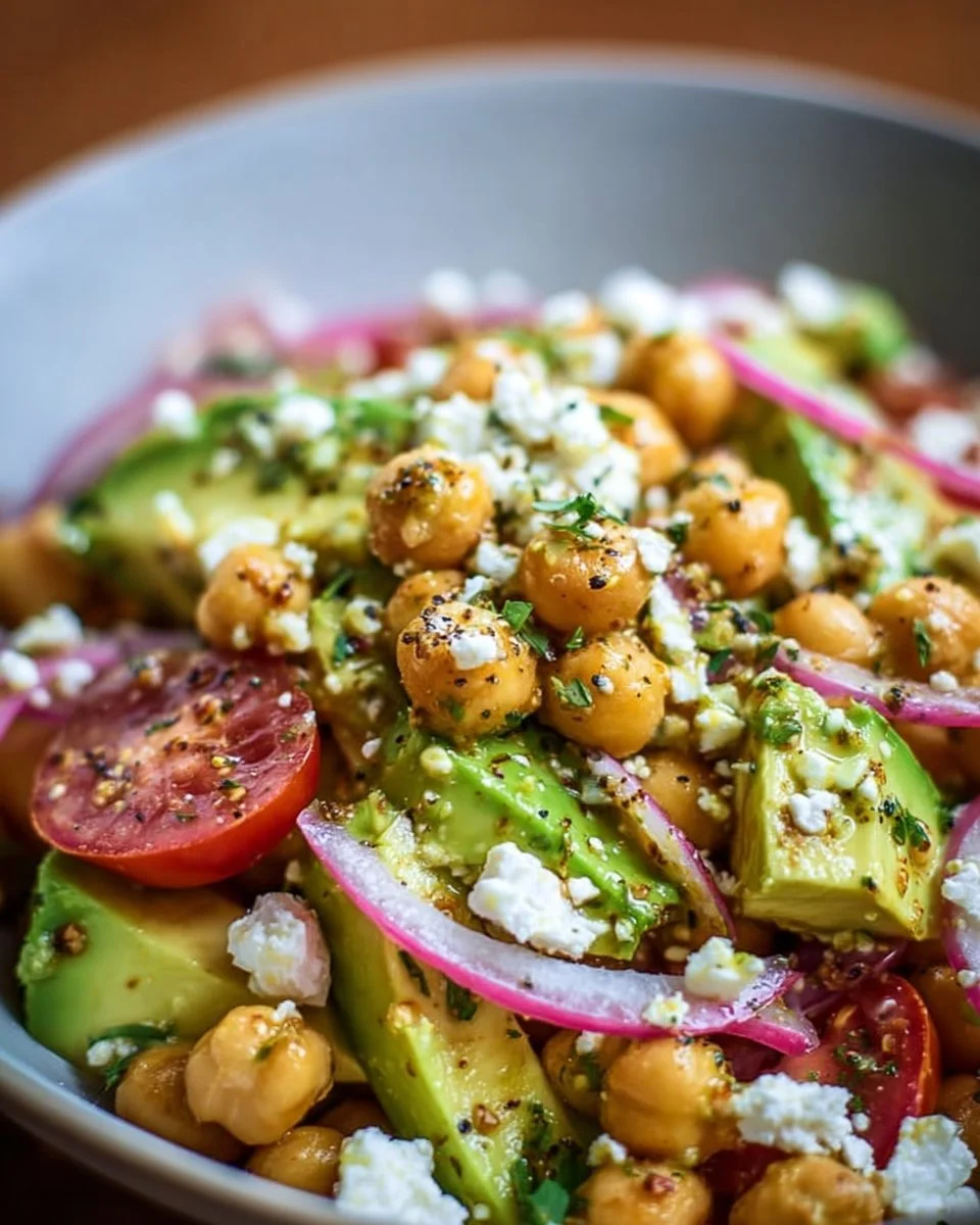 Chickpea Feta Avocado Salad with fresh ingredients