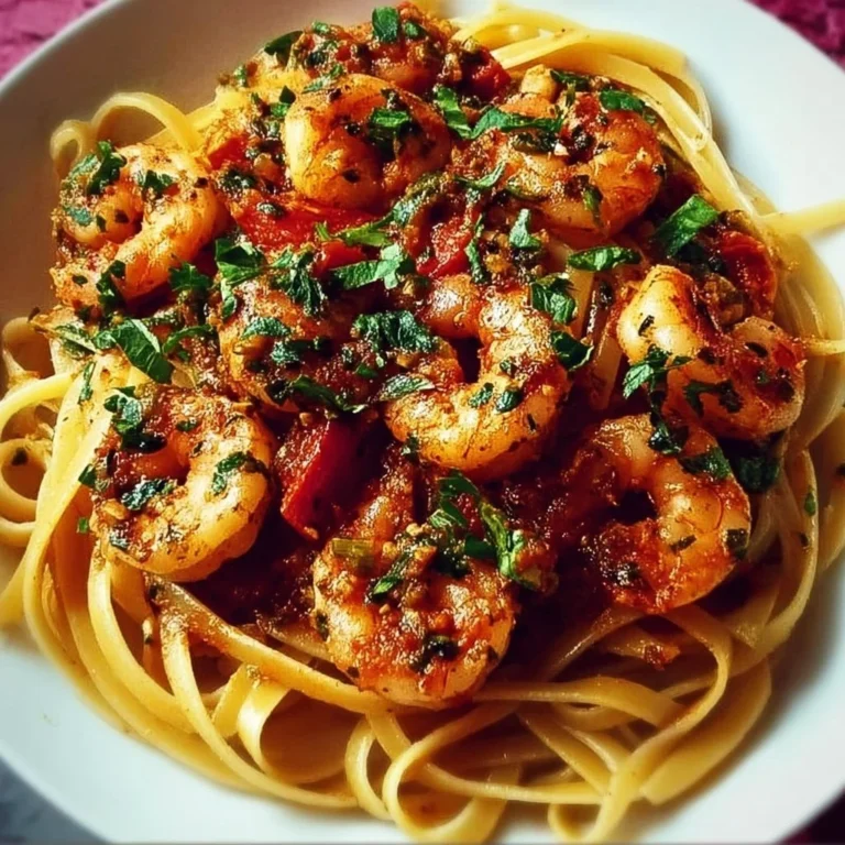 Delicious Chilli Garlic Prawn Pasta topped with fresh herbs and spices.