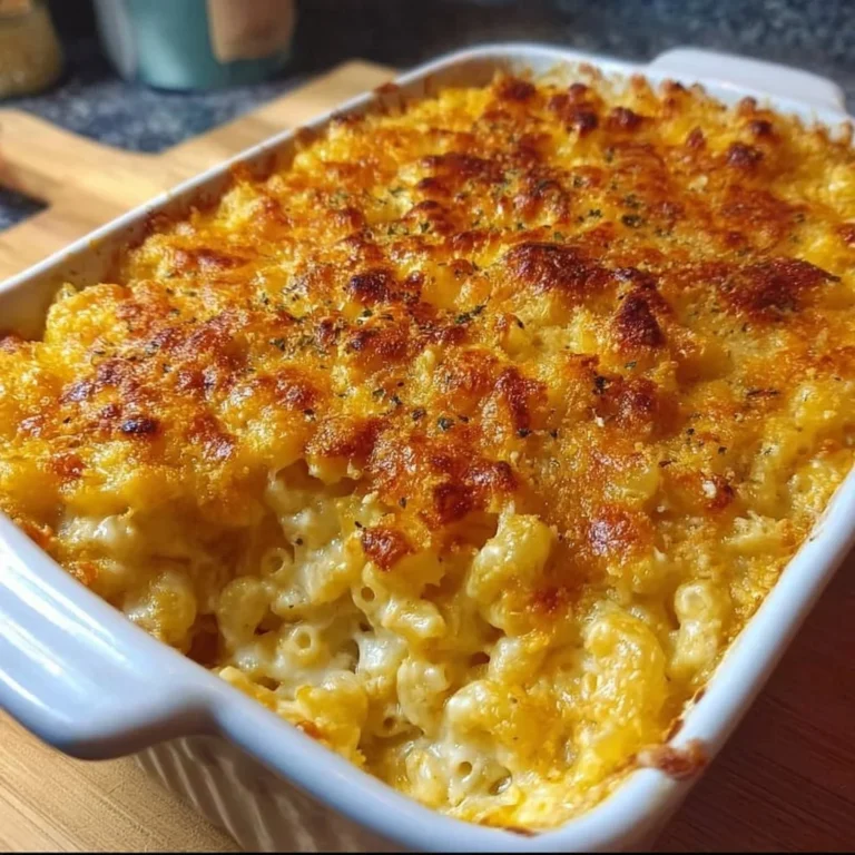 Classic baked mac and cheese made with creamy cheese sauce and pasta