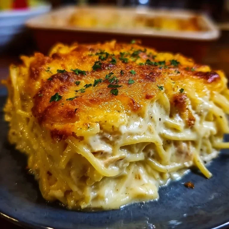 Delicious creamy Southern spaghetti bake fresh out of the oven