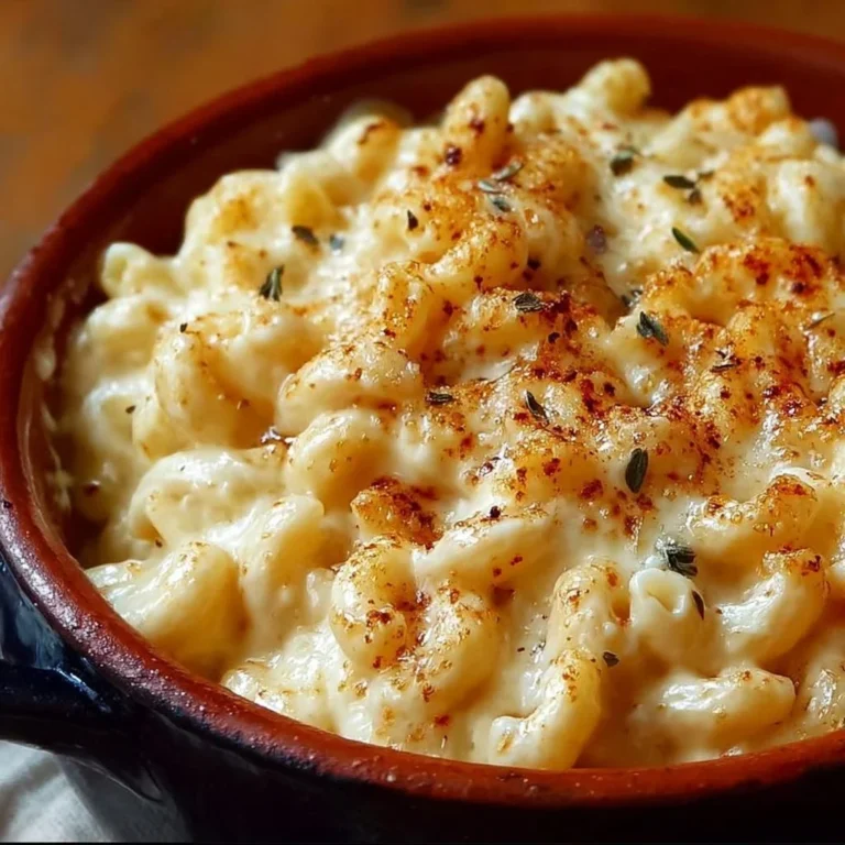 Creamy white cheddar mac and cheese dish, rich and flavorful.