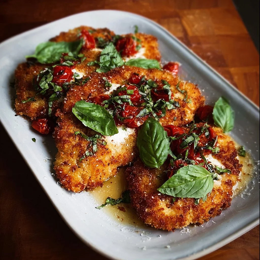 Crispy Parmesan-Basil Chicken Cutlets served on a plate with herbs