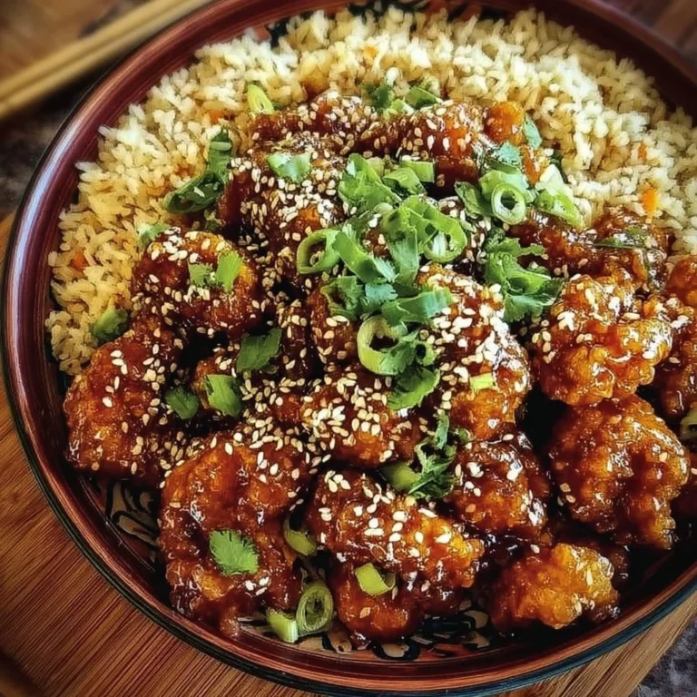 Delicious crispy sesame chicken served with fried rice