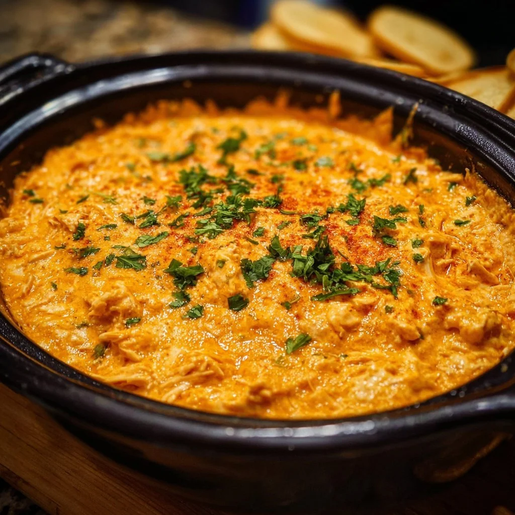 Delicious Crockpot Buffalo Chicken Dip served in a bowl, ideal for parties.