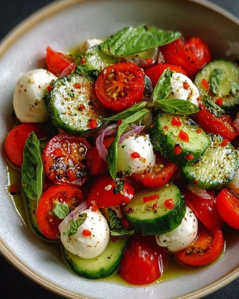 Cucumber Caprese salad with fresh tomatoes and mozzarella