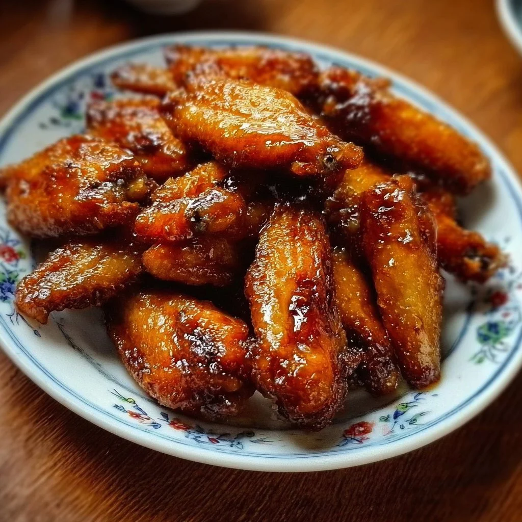 Delicious easy Chinese chicken wings ready to serve with a tangy glaze