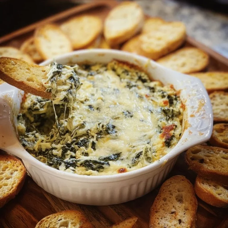 Bowl of easy spinach artichoke dip served with tortilla chips
