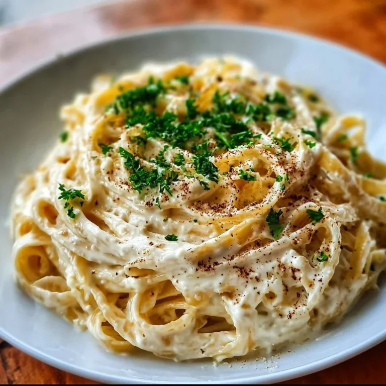 Plate of creamy Fettuccine Alfredo pasta topped with Parmesan cheese