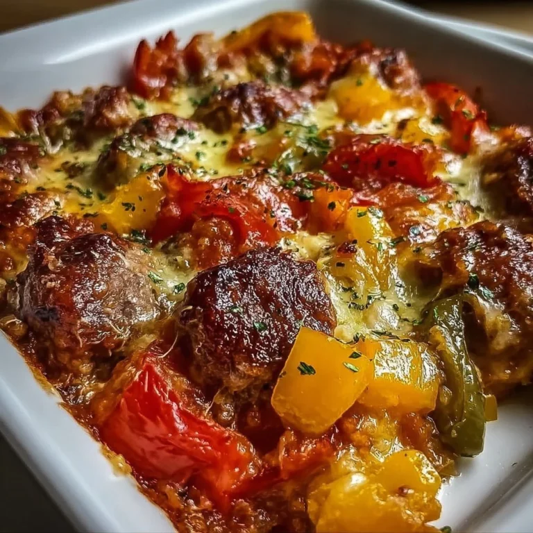 Delicious Italian Sausage and Pepper Casserole baked to perfection