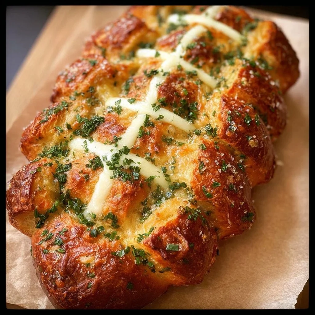 Football-shaped cheesy stuffed garlic pull-apart bread for game day.