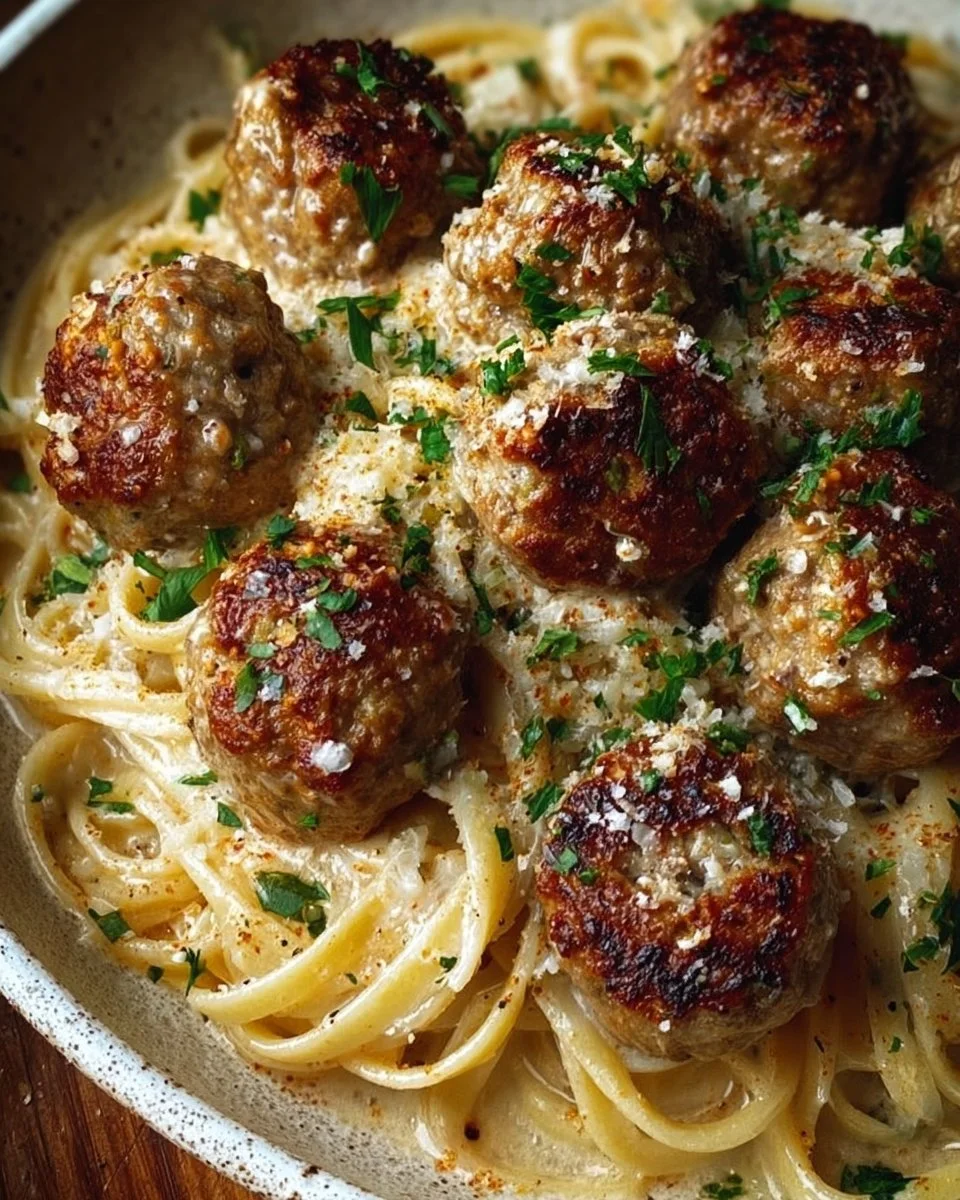 Delicious Garlic Butter Meatballs with Parmesan Linguine