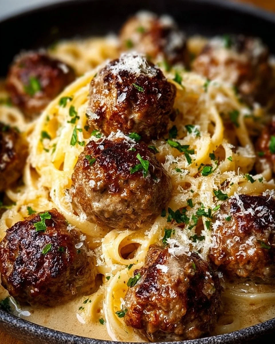 Garlic Butter Meatballs: Parmesan Linguine Delight