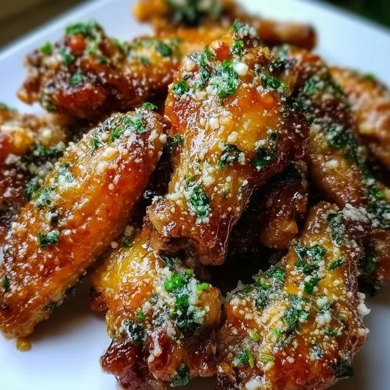 Crispy Garlic Parmesan Chicken Wings garnished with herbs