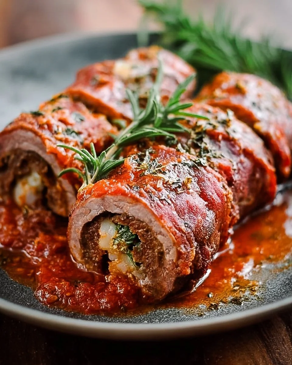 Delicious braciole recipe by Giada featuring stuffed meat and Italian herbs.