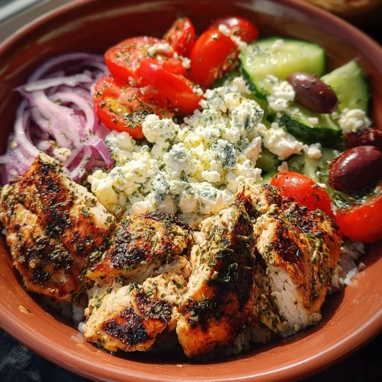 Delicious Greek chicken bowl with fresh vegetables and flavorful ingredients