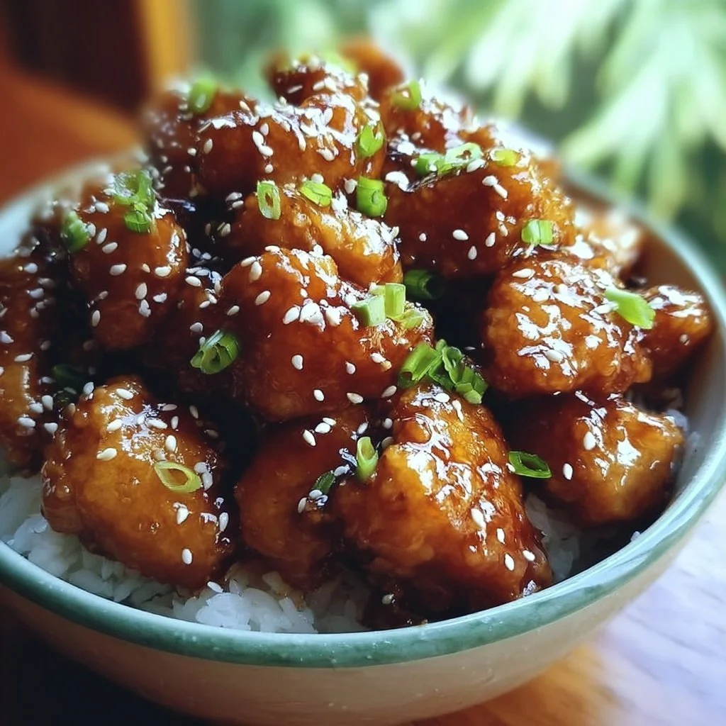 Irresistible Sticky Honey Chicken served on a plate with sauce and garnish