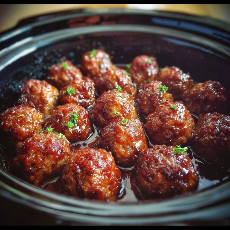 Plate of irresistibly delicious BBQ meatballs drizzled with sauce