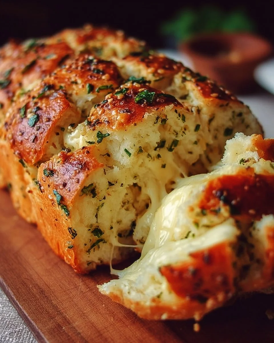 Freshly baked Italian Herb Cheese Bread with herbs and cheese