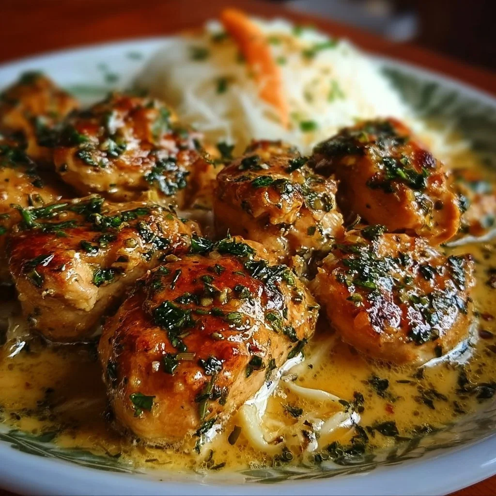 Juicy garlic butter chicken served with herbs and spices