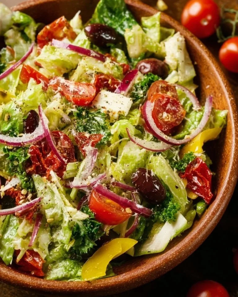 Massive Classic Italian Salad with fresh vegetables, olives, and cheese toppings